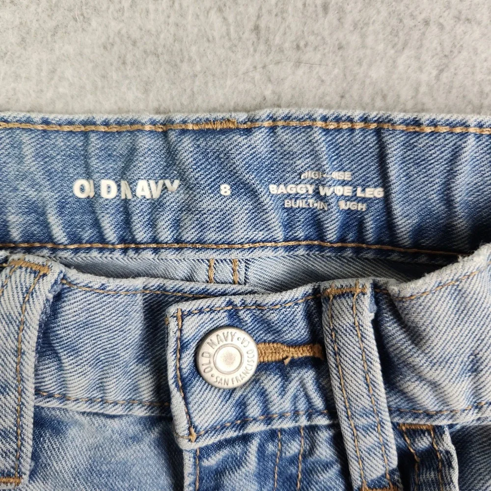 Old Navy Jeans Girls Size 8 Blue Denim Baggy Wide Leg High‎ Rise Built-In Tough